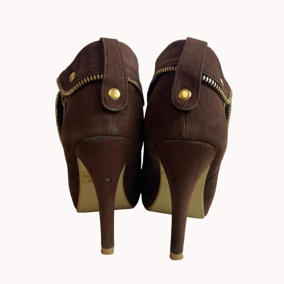 DbDk Fashion Women's Brown Suede Nicky Frances Heeled Booties Sz 8 - Picture 5 of 10